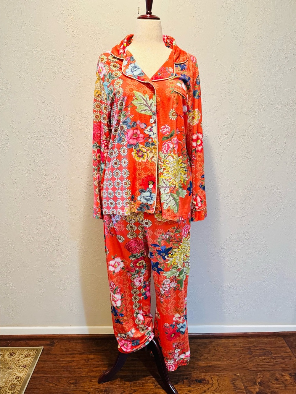 Johnny Was Vibrant Floral Orange long sleeve Pajama Set
